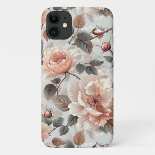 Case-Mate iPhone Case Fleurs de crème avec feuilles gris sur un gris cla