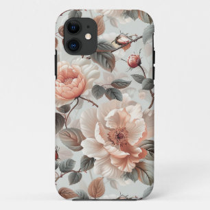 Case-Mate iPhone Case Fleurs de crème avec feuilles gris sur un gris cla