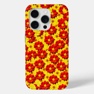 Coque iPhone 15 Pro Fleurs de dahlia rouges et jaunes