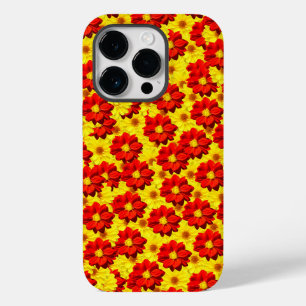 Coque Pour iPhone 14 Pro Fleurs de dahlia rouges et jaunes