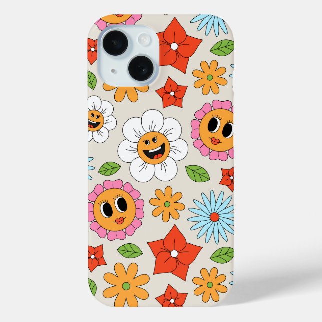 Coques Case-Mate iPhone Fleurs de dessin rétro Whimsical Happy Fun (Verso)