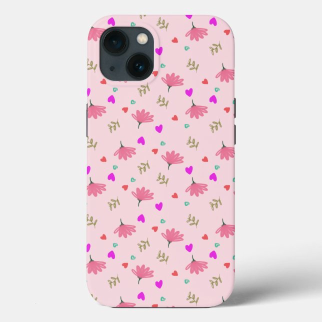 Coques Case-Mate iPhone Fleurs De Doodle Rose Avec Coeurs (Verso)