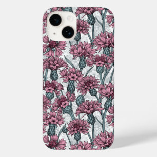 Coque Pour iPhone 14 Fleurs de maïs roses, fleurs sauvages sur blanc