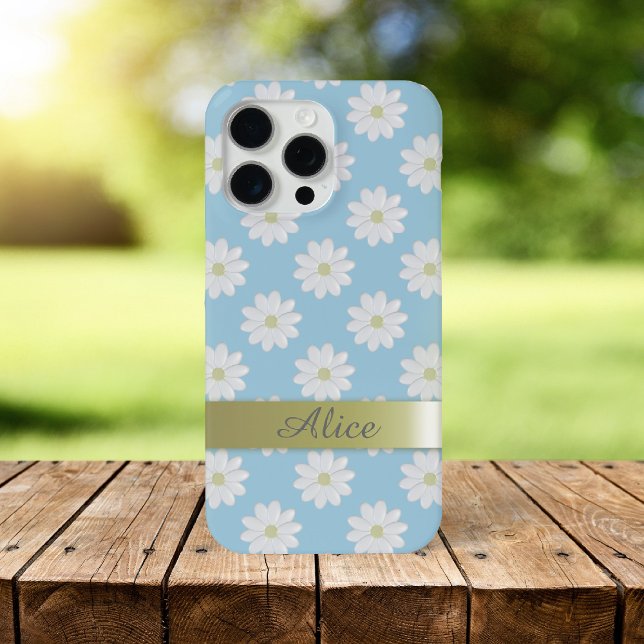 Coques Case-Mate iPhone Fleurs de marguerite mignonnes Ciel Bleu Fleurs ma (Springtime blue sky and daisy pattern phone case with space for your name)