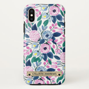 Case-Mate iPhone Case Fleurs de marine rose douce Aquarelle or Monogramm