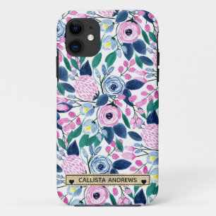 Case-Mate iPhone Case Fleurs de marine rose douce Aquarelle or Monogramm