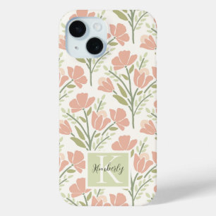 Coque Pour iPhone 15 Fleurs de monogramme neutres sereines
