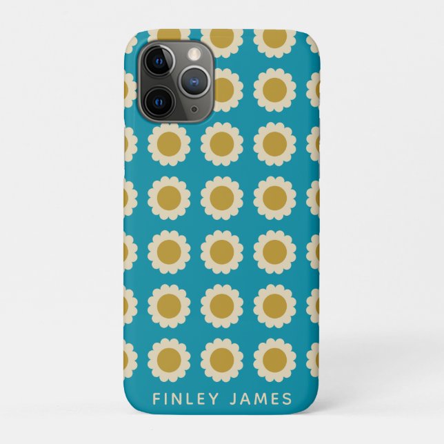 Coques Case-Mate iPhone Fleurs de Pop Retro Motif Turquoise Personnalisé (Dos)