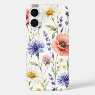 Coques iPhone 16 Fleurs de prairie sauvage aquarelle