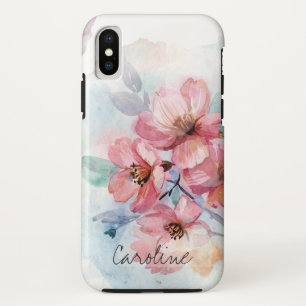 Coque iPhone X Fleurs de printemps aquarelle. Ajouter un nom.