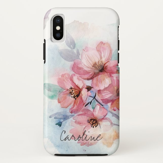 Coques Case-Mate iPhone Fleurs de printemps aquarelle. Ajouter un nom. (Dos)