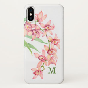 Coques Pour iPhone Fleurs de rose d'aquarelle du monogramme