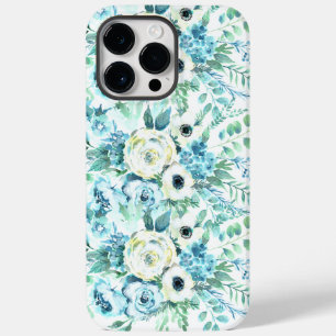 Coque Pour Pour iPhone 14 Pro Max Fleurs de roses aquarelles florales bleues blanche