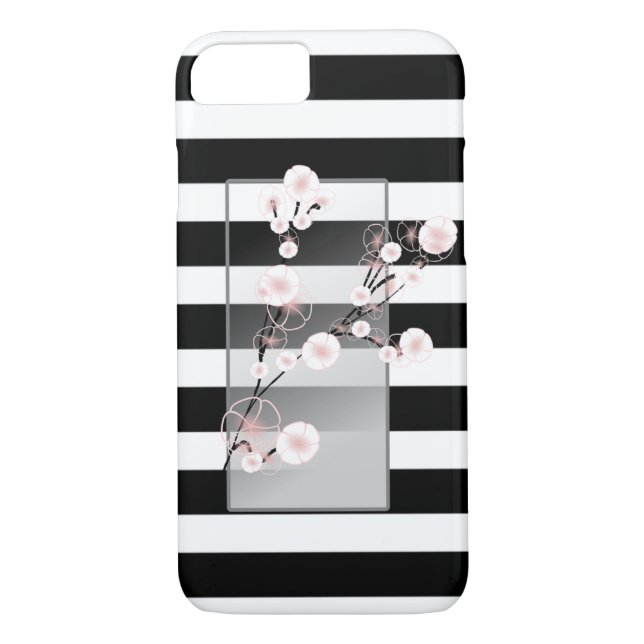Coques Case-Mate iPhone Fleurs de sang noir blanc rayures (Dos)