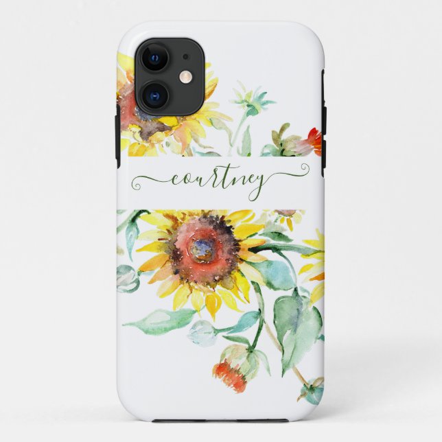 Coques Case-Mate iPhone Fleurs de soleil aquarelles personnalisées (Dos)