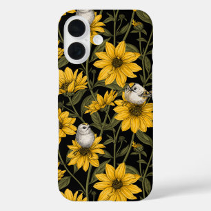 Coques iPhone 16 Fleurs de soleil sauvages et crêtes d'or/ jaune