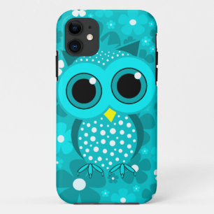 Coque iPhone 11 fleurs de turquoise et hibou mignon