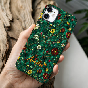 Coques iPhone 16 Fleurs de verre teinté rouge turquoise artistiques