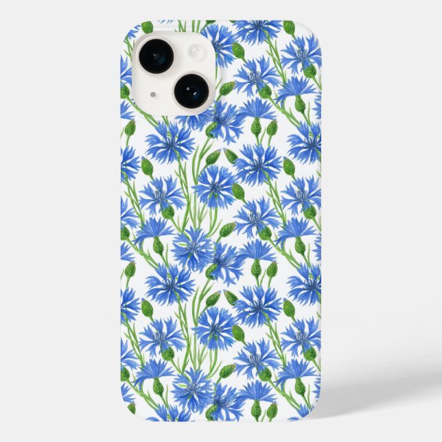 Coques Case-Mate iPhone Fleurs d'eau bleu, fleurs sauvages sur blanc (Verso)