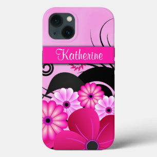 iPhone 13 Case Fleurs d'Hibiscus rose Fuchsia vives