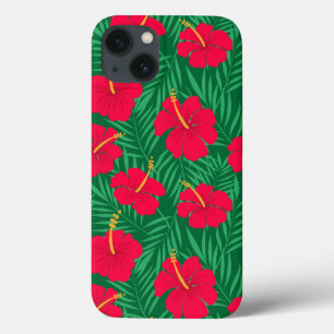Case-Mate iPhone Case Fleurs d'Hibiscus Rouge sur Feuilles Tropicales Ve