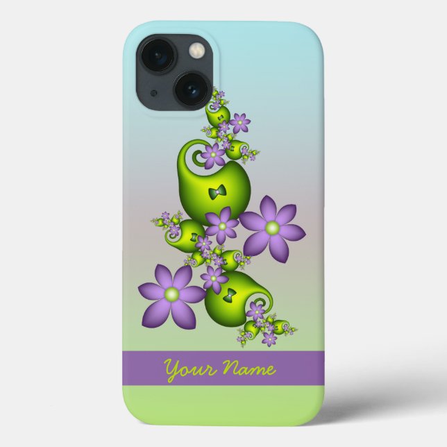 Coques Case-Mate iPhone Fleurs d'Imaginaire Lilac Formes vertes Nom fracta (Verso)