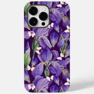 Coque Pour Pour iPhone 14 Pro Max Fleurs d'Iris violettes et papillons