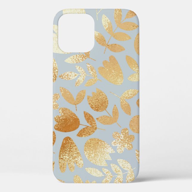 Coques Case-Mate iPhone Fleurs d'or, arrière - plan bleu, imitation feuill (Verso)