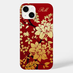 Coques Pour iPhone Fleurs d'or orientales personnalisées en rouge
