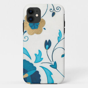 Etui iPhone Case-Mate Fleurs dorées d'indigo avec l'arrière - plan blanc
