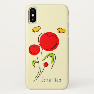 Case-Mate iPhone Case Fleurs du Coeur Rouge mignonnes et papillons jaune