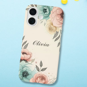 Coques iPhone 16 Fleurs Esquissées Aquarelle Délicate