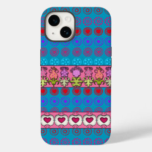 Coque Pour iPhone 14 Fleurs et Coeurs funky