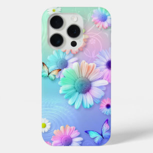 Coque iPhone 15 Pro Fleurs et papillons Pastel