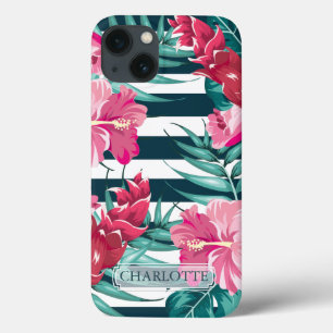 Case-Mate iPhone Case Fleurs exotiques Monogramme rayé