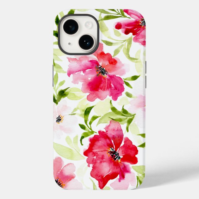 Coques Case-Mate iPhone Fleurs florales tropicales rouges roses vertes feu (Verso)