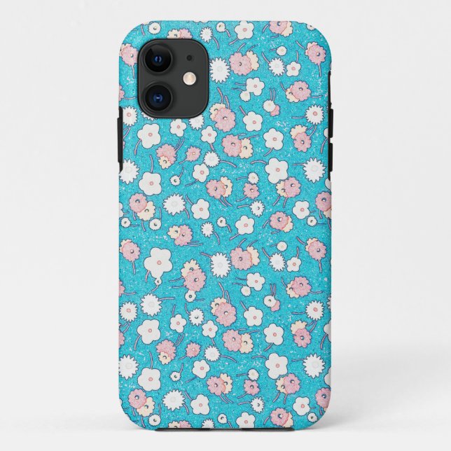 Coques Case-Mate iPhone Fleurs florales Vintage Look en bleu turquoise (Dos)