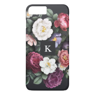 Case-Mate iPhone Case Fleurs foncées sur fond noir Monogramme