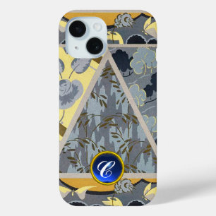 COQUE POUR iPhone 15 FLEURS GRIS JAUNES BLEU, BOUTTERFLIES FLEURIES