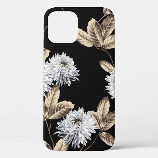 Coques Case-Mate iPhone fleurs grises mignonnes avec motif en feuille brun (Verso)