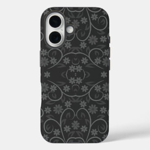 Coques iPhone 16 Fleurs grises mignonnes motif lancer oreiller