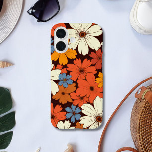 Coques iPhone 16 Fleurs Hippies Retro Groovy Rouge Bleu Blanc Jaune