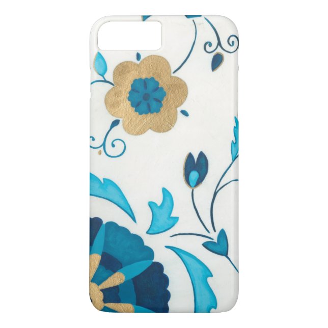 Coques Case-Mate iPhone Fleurs Indigo dorées avec Arrière - plan blanc (Dos)