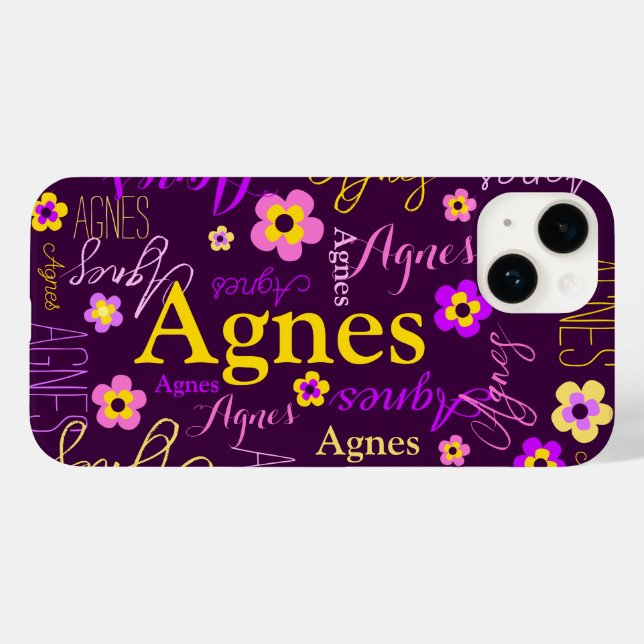Coques Case-Mate iPhone Fleurs jaune rose violet et nom Agnes (Verso (horizontal))