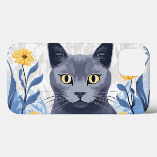 Case-Mate iPhone Case Fleurs Jaunes Chat Bleu Russe