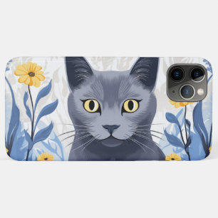 Case-Mate iPhone Case Fleurs Jaunes Chat Bleu Russe
