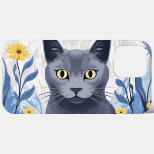 Case-Mate iPhone Case Fleurs Jaunes Chat Bleu Russe