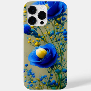 COQUE POUR POUR iPhone 14 PRO MAX FLEURS JAUNES ET BLEUES EN COULEUR D'EAU