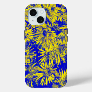Coque Pour iPhone 15 Fleurs jaunes sur fond bleu