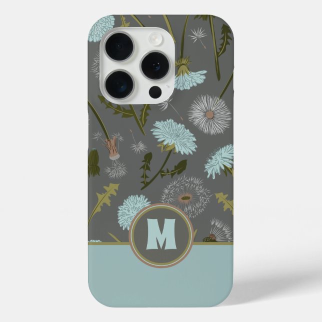 Coques Case-Mate iPhone Fleurs lunaires Monogrammes Gris Bleu Dandelion (Verso)